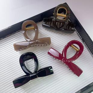 半扎发夹头发蝴蝶结马尾夹高级感中号盘发鲨鱼夹发饰红色抓夹女