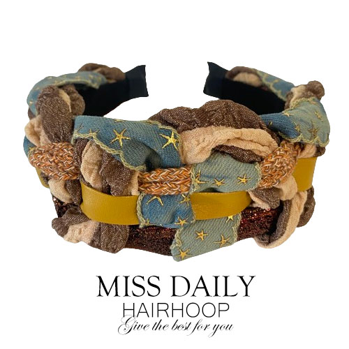 星星宽边拼接牛仔小众设计感发箍