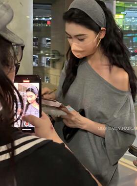 宽边发箍高颅顶秋冬包脸设计师带齿复古灰色易梦玲同款显脸小发饰