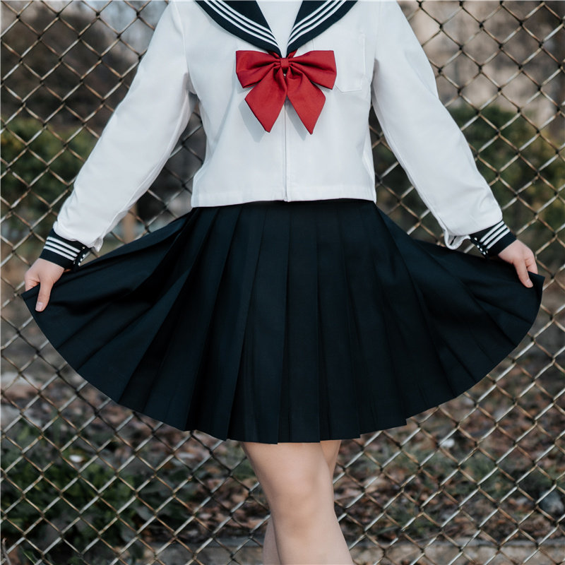 日系学生校服jk制服格裙基础款绀色服短袖水手服套装学院风黑色裙
