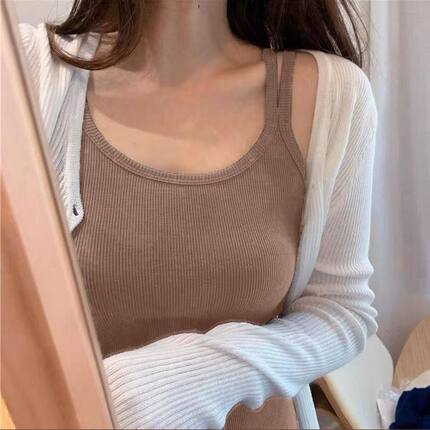 莫代尔夏季螺纹双肩带吊带背心女性感修身短款外穿内搭百搭打底衫