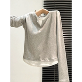 假两件长袖 打底衫 女大码 95棉2026春秋季 新款 胖mm内搭T恤正肩上衣