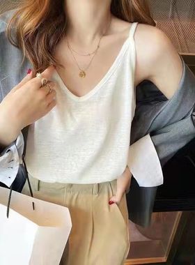 纯棉春夏季白色吊带背心女大码宽松外穿内搭打底吊带衫百搭学生