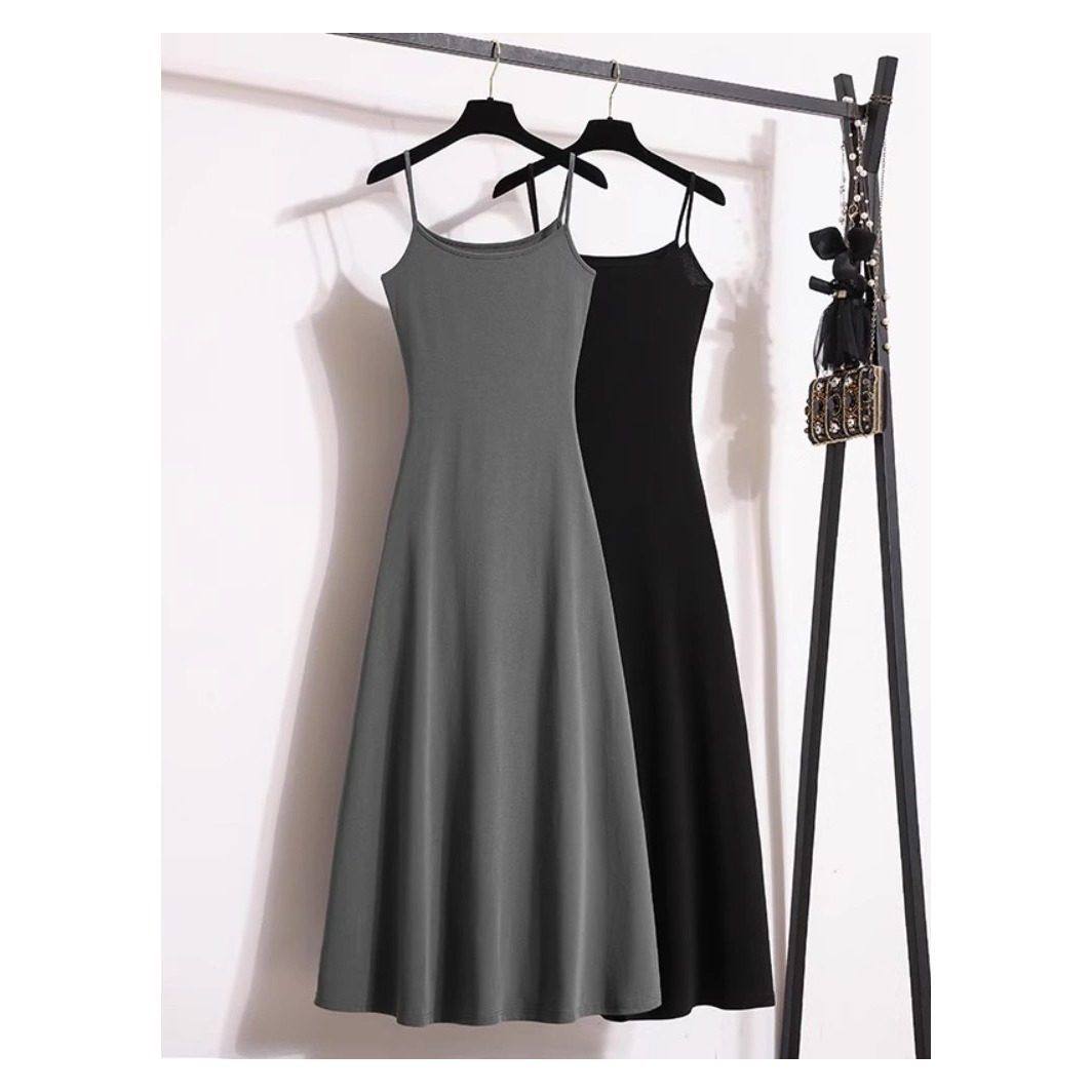 春夏季新款吊带背心连衣裙大码胖mm宽松外穿百搭内搭打底过膝长裙