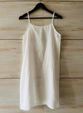 100%精梳棉 夏季白色打底衬裙连衣裙宽松中长款内搭吊带背心衬裙