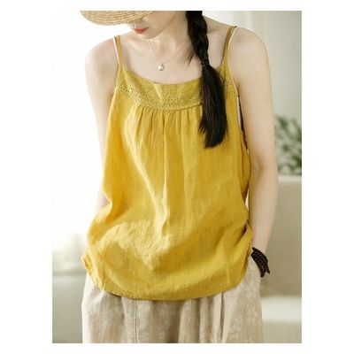 纯棉刺绣吊带背心女春夏季新款大码胖mm宽松内搭外穿打底棉麻上衣