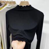 内搭打底衫 莫代尔棉木耳边半高领长袖 T恤女上衣春秋螺纹大码 女