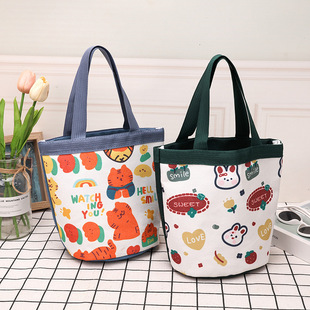 可爱卡通帆布手提袋饭盒袋便当包女上班通勤手拎包零食袋小学生