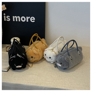 可爱卡皮卡通水豚手提秋冬巴拉斜挎包新款毛绒时尚熊猫手提包单肩