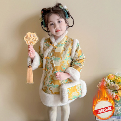 女童冬季中国风旗袍裙加绒加厚