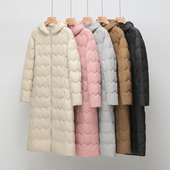 显瘦大衣内搭外套 过膝羽绒服女轻薄修身 2025新款 连帽白鸭绒超长款