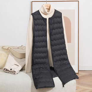 中老年超轻中长薄款羽绒服内胆马甲女保暖圆领打底背心妈妈装坎肩