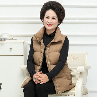 中老年妈妈羽绒服女马甲背心加厚大码 面包服白鸭绒冬 宽松坎肩短款