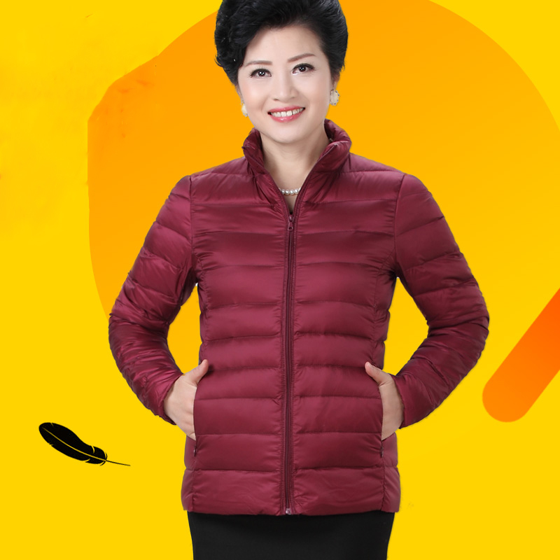 中老年轻薄羽绒服女短款立领胖妈妈装加肥加大码200斤老人外套超