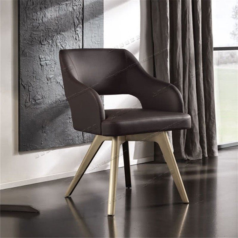美式轻奢餐椅北欧设计师创意咖啡厅椅现代简约办公洽谈休闲皮艺椅
