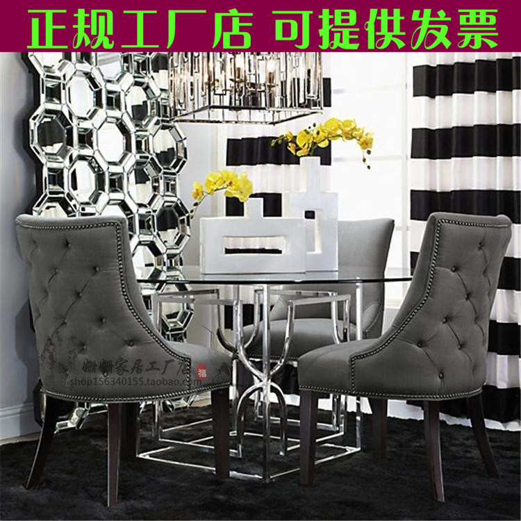 美式实木新古典拉扣餐椅北欧布艺椅子咖啡厅时尚酒店餐厅软包餐椅