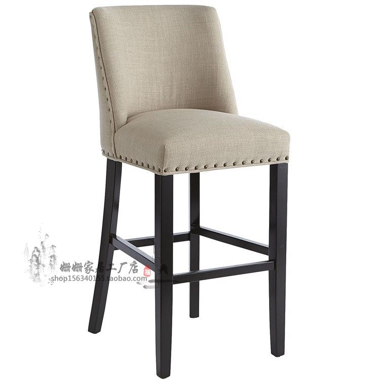 北欧简约实木吧椅新古典布艺现代餐椅子美式实木前台酒吧高脚吧椅