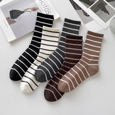 长筒袜运动女条纹百搭中筒袜