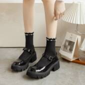 木耳花边袜子女中筒袜ins潮春秋季 糖果色长袜珍珠条纹宽松堆堆袜