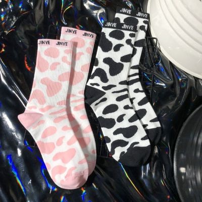 袜子女夏季条纹高帮ins风奶牛