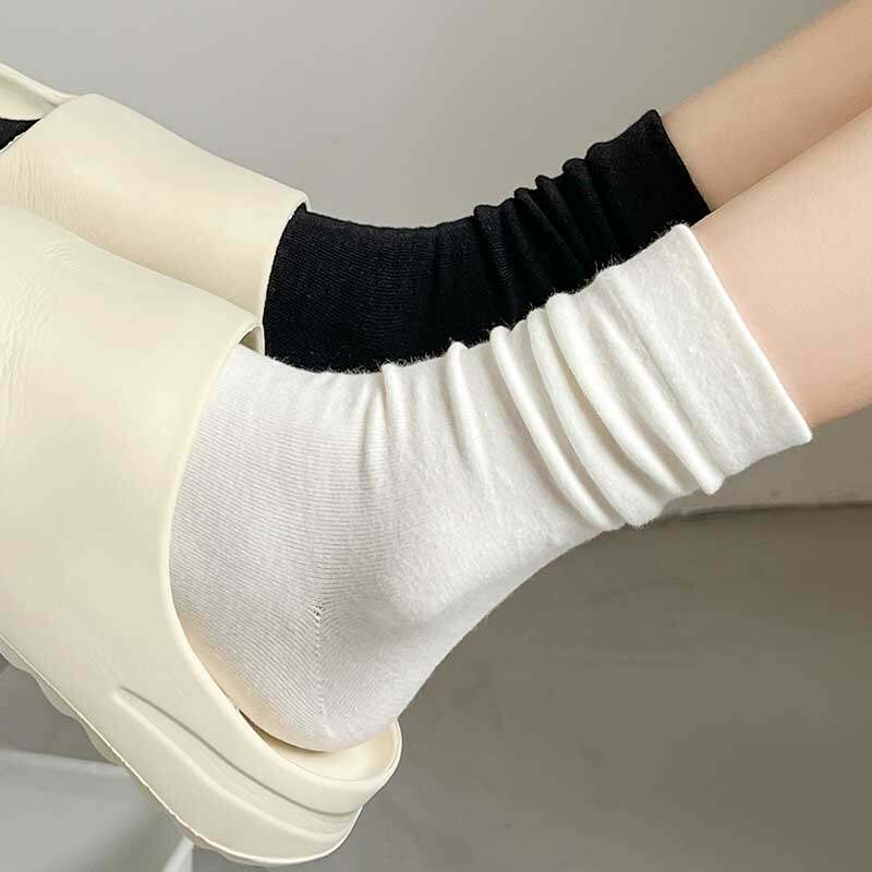 白色堆堆袜子女中筒纯棉ins潮春秋款无骨袜黑色夏季薄款月子长袜