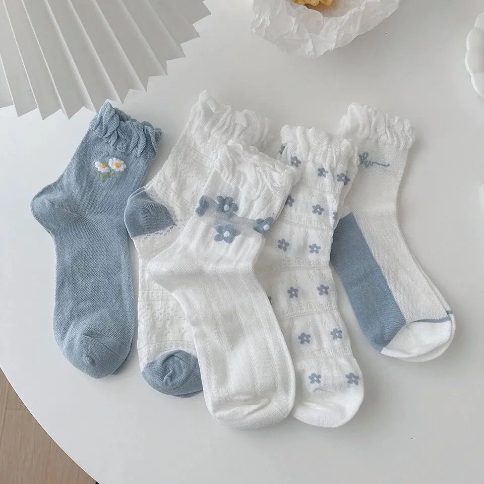 袜子女花朵日系夏季薄款女ins潮袜子可爱中筒学生jk洛丽塔日系