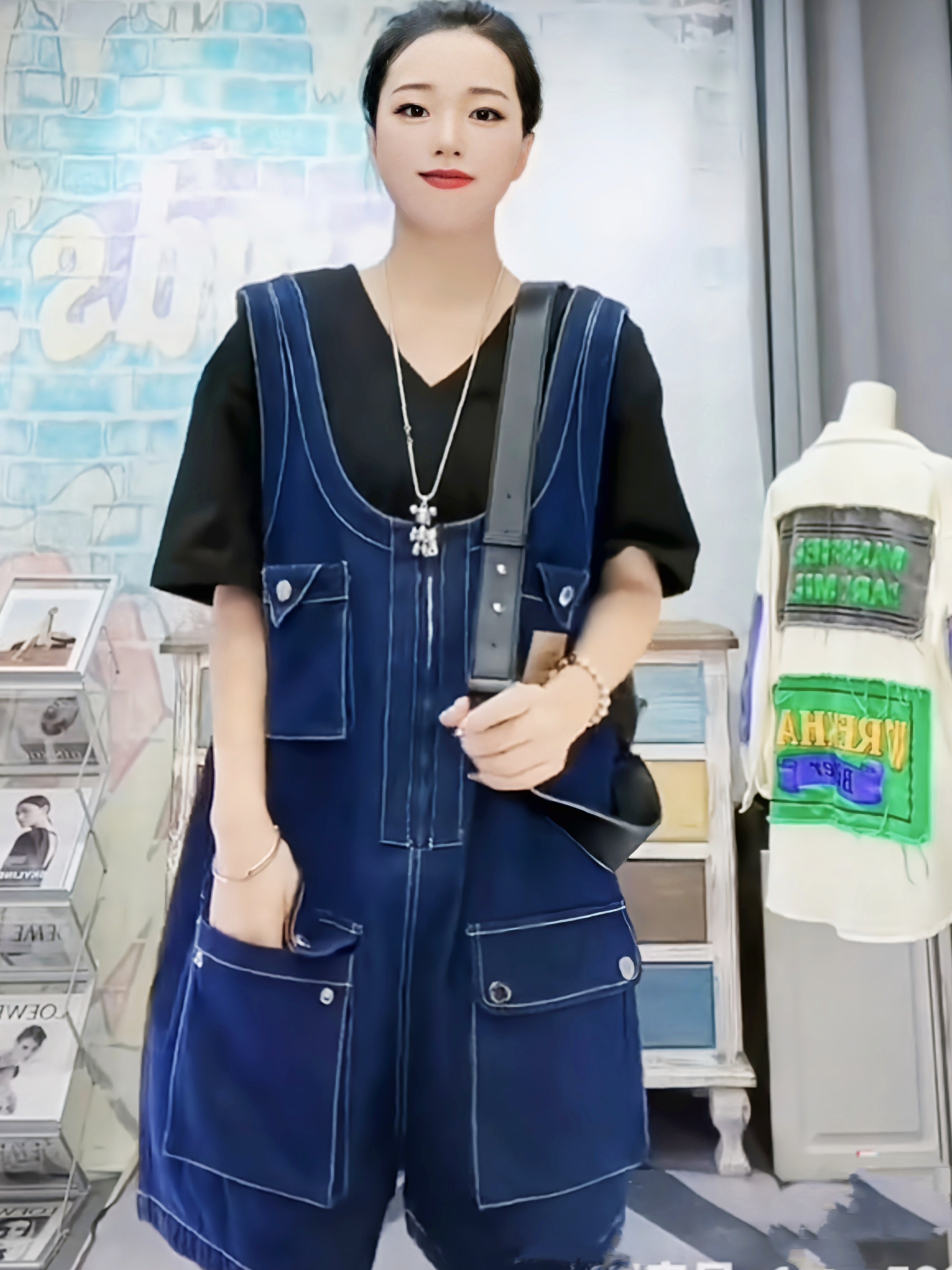 夏季薄款美式复古宽松显瘦中长款潮牌胖妹妹孕妇牛仔连体衣背带裤