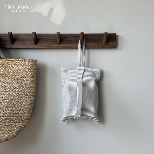 秘密卡车 亚麻手作日式纸巾套 | 软装条纹布艺可悬挂纸巾盒纸巾袋