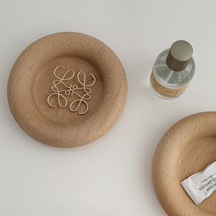 秘密卡车实木摆件日式圆形榉木置物盘钥匙收纳咖啡馆民宿桌面装饰