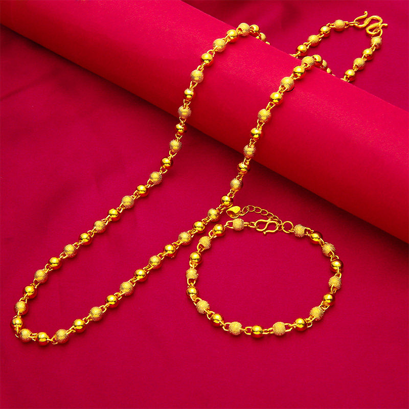 正宗越南沙金项链男999黄金不掉色光面佛珠链男士老板链镀金首饰