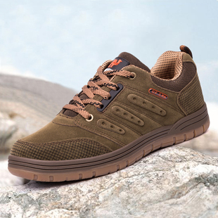 真皮男鞋反绒皮防水防滑耐磨牛筋底结实耐穿春秋季户外男士旅游鞋