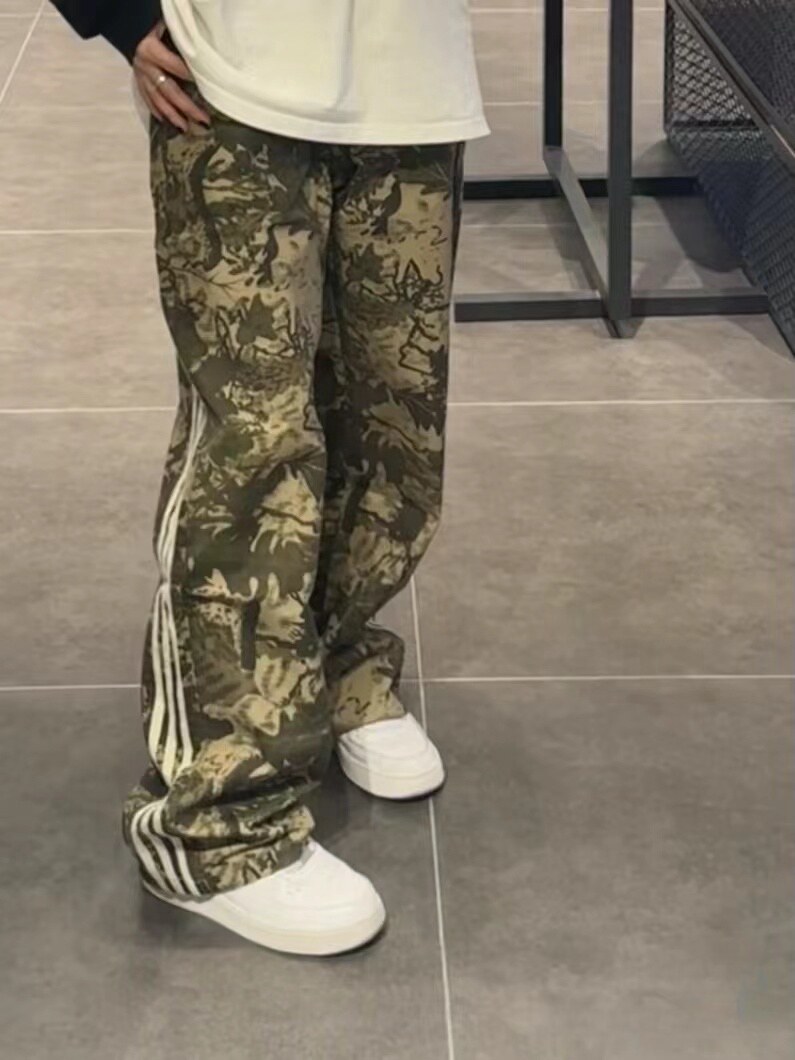 美式复古迷彩裤男宽松直筒裤三条杠运动休闲长裤K0053/P55,男装休闲裤,星座205-3