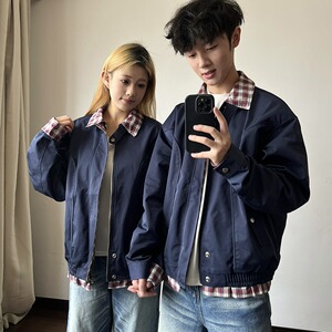 现货藏青色翻领拼接短款百搭休闲外套男女JK6815/P70