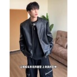 黑色短款pu皮衣外套男春秋美式机车夹克痞帅高级感cleanfit棒球服，男装夹克，星座205-3