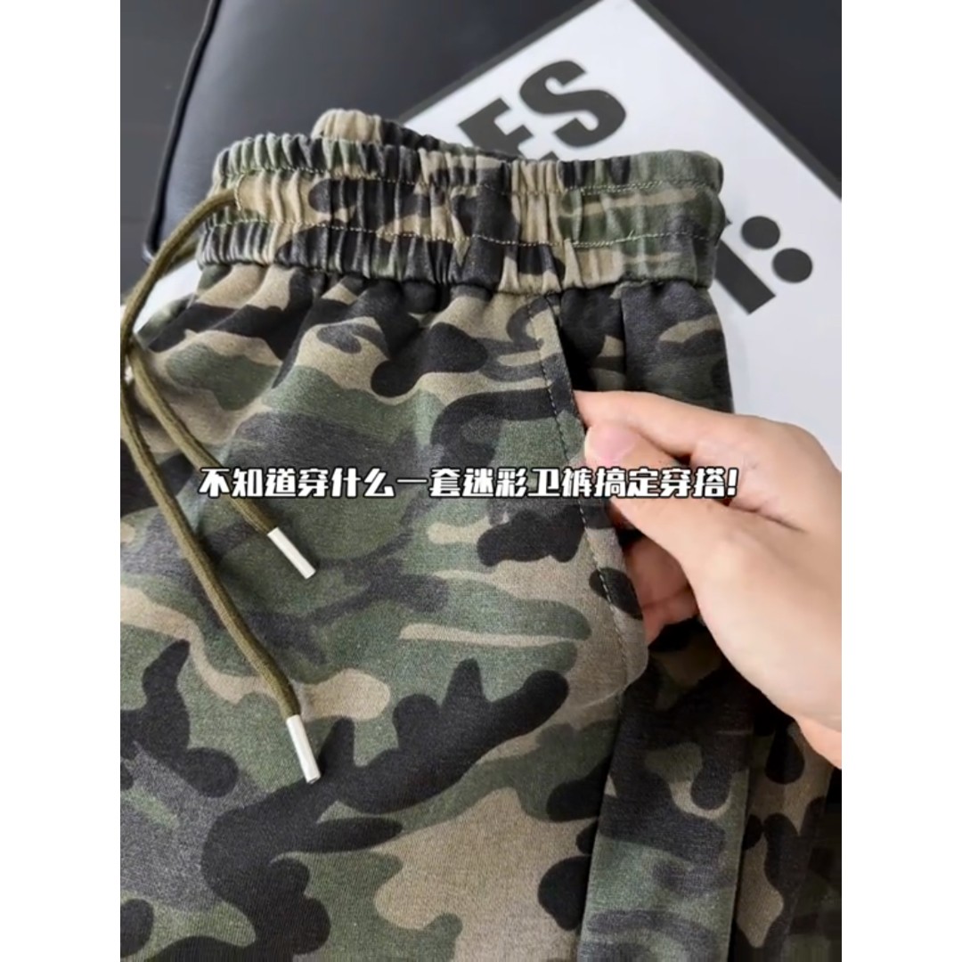 网图美式宽松直筒迷彩绿弯刀卫裤微喇运动长裤男K6933/P45,男装休闲裤,星座205-3