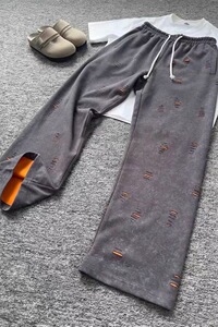 网图  早秋美式撞色休闲宽松直筒破洞弯刀卫裤男女K1238/P55图片