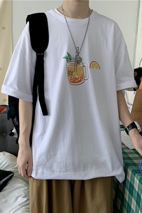 夏季男士港风t恤短袖宽松卡通印花潮流T恤上衣205-3#T20/图片