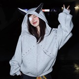 现货小众设计感铆钉拼接宽松连帽运动衫男女W180/P75，男装卫衣，星座205-3