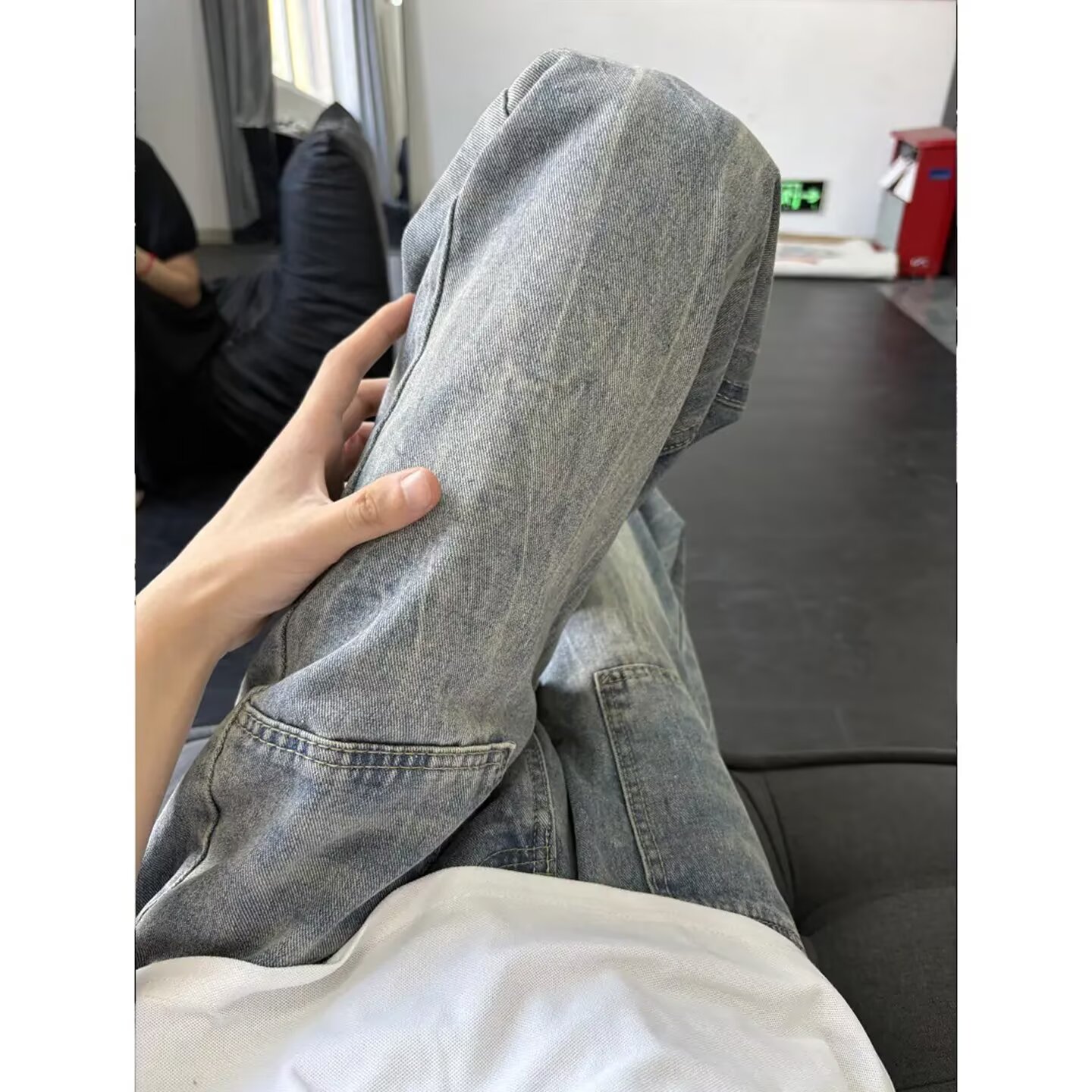 现货美式宽松直筒闪电水洗牛仔裤K8893/P45,男装牛仔裤,星座205-3