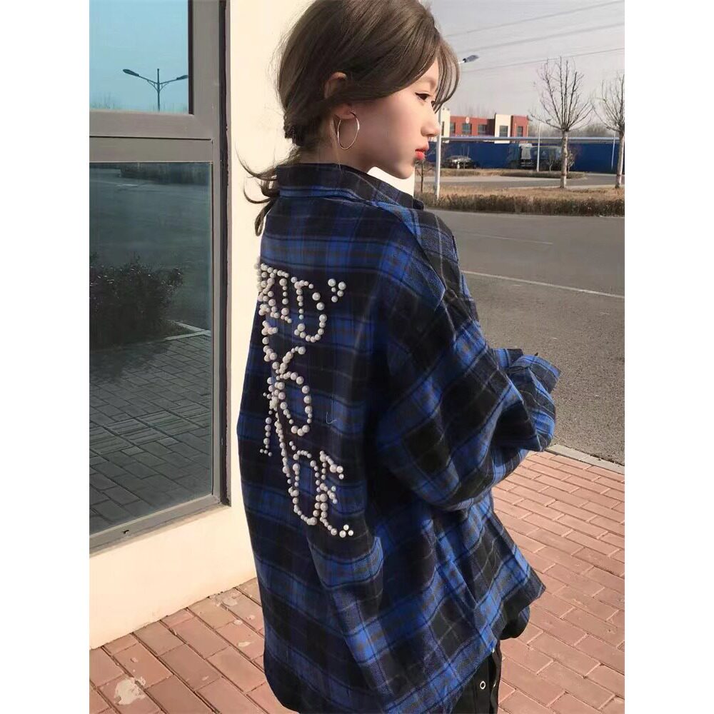 现货美式长袖格子钉珠衬衫男女C3730/特P50,男装衬衫,星座205-3
