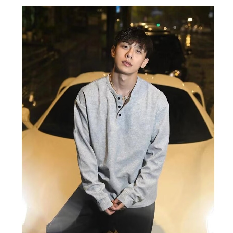 【网图现货】华夫格长袖亨利领打底POLO衫W39/P25，男装Polo衫，星座205-3