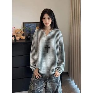 网图现货 早秋肌理感痞帅正肩宽松百搭长袖T恤男女W24/特P25图片