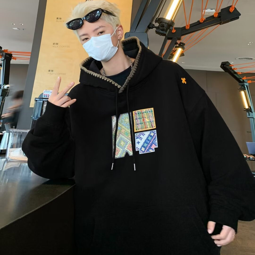 网图现货美式宽松连帽刺绣慵懒风卫衣男女WY33/P55,男装卫衣,星座205-3