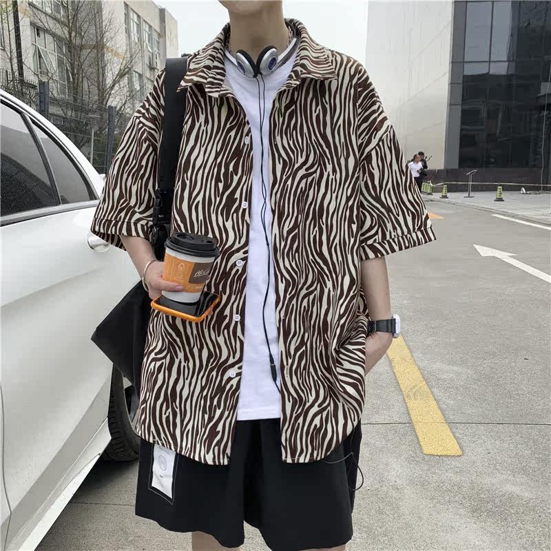 2021纯色夏装短袖衬衫情侣ins慵懒风宽松上衣C01/P40控58,男装衬衫,星座205-3