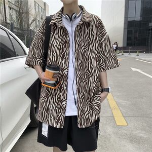 2021纯色夏装短袖衬衫情侣ins慵懒风宽松上衣C01/P40控58图片