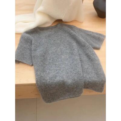 CHAO级推荐！超软糯的~高级灰色短袖马海毛毛衣ins圆领针织衫上衣