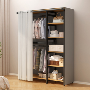 金属衣柜开放式防尘衣帽架卧室挂衣架出租屋简易衣橱柜落地收纳架