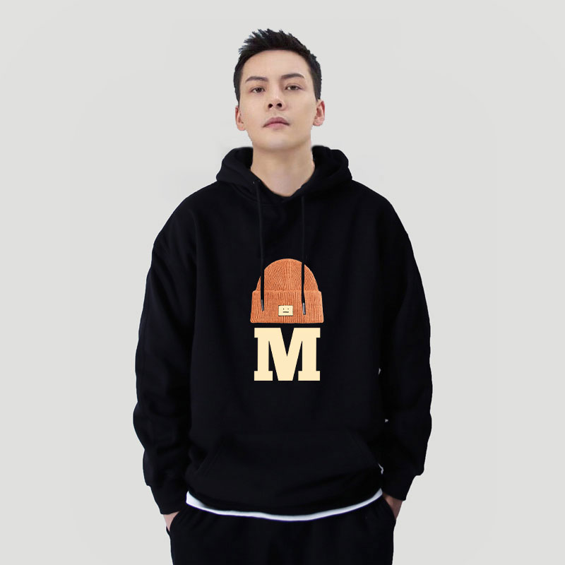 字母毛线帽新款连帽卫衣男加绒