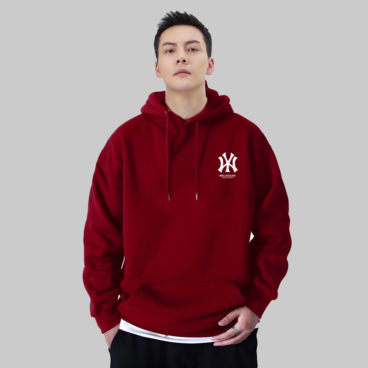 潮牌兔年本命年连帽卫衣男加绒