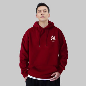 外贸出口撤回潮牌龙年本命年酒红色连帽卫衣男秋冬款宽松加绒加厚